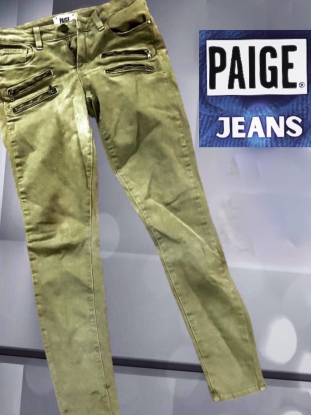 Paige Women's Olive Skinny Jeans w/Zipper Accents